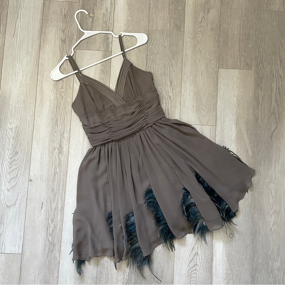 Twelve by Twelve Mini Dress fit flare feather peacock womens Gray (small) twee